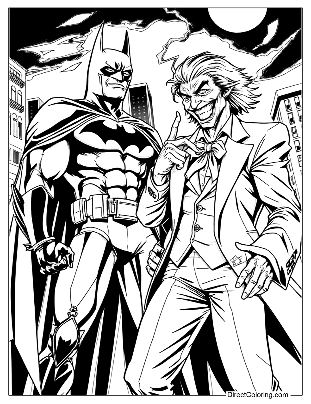 Batman with Joker Coloring Page Free